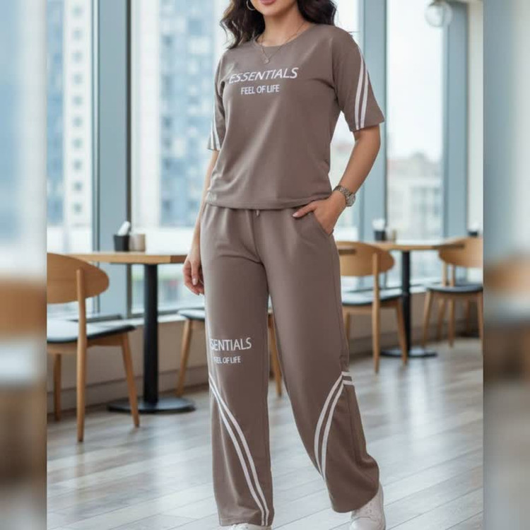 ست تیشرت و شلوار زنانه نواردوزی شده راحت و لطیف